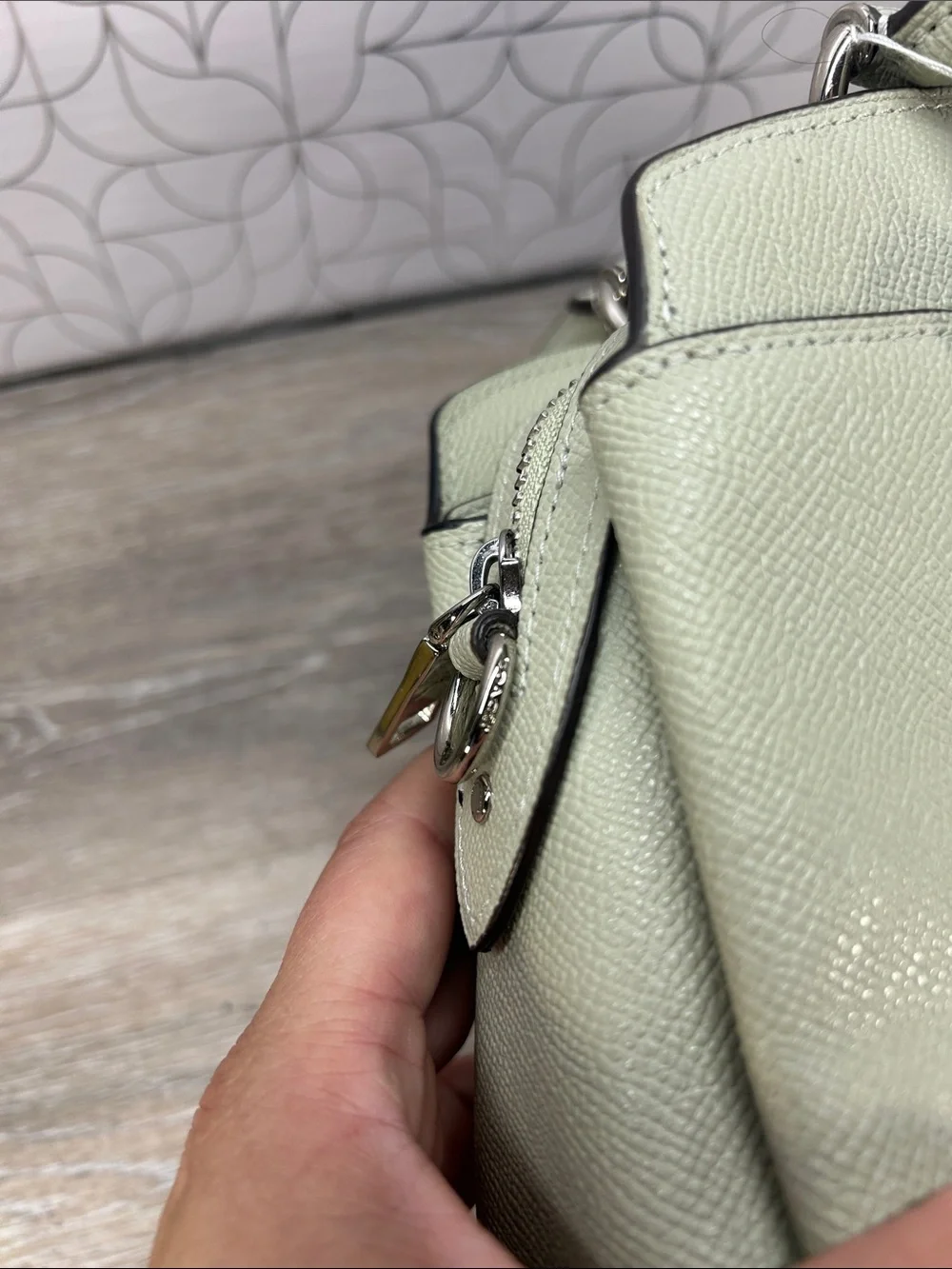 2542 Coach Sage Green Pebbled Leather Satchel with Printed Scarf 267082542